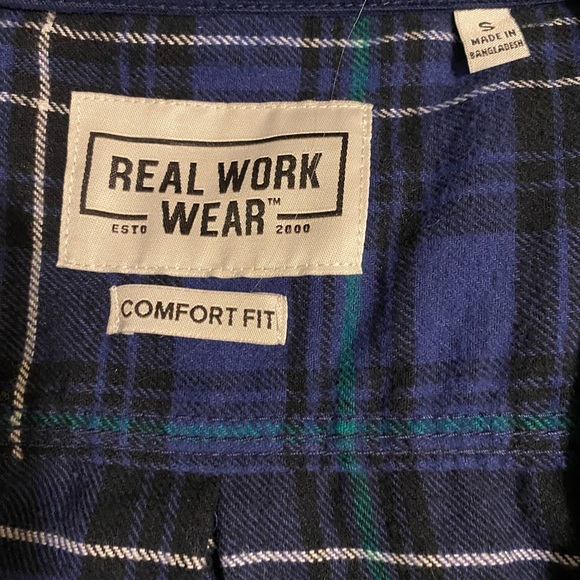 Men's NEW Real Work Wear Flannel Blue Plaid Shirt Fits like M Labeled S NWOT - Picture 2 of 7